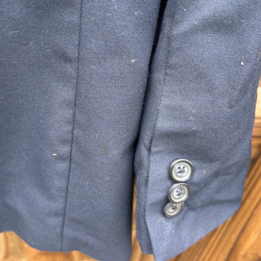 Blazer Boys Navy Blue Good Two Button Burgundy Lining Kids Size 14 - Picture 10 of 12
